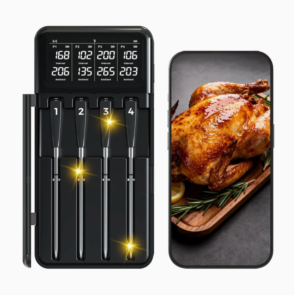 Smart Wireless Meat Thermometer with Four Probes