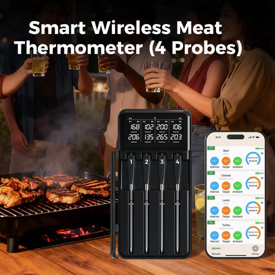 Smart Wireless Meat Thermometer with Four Probes